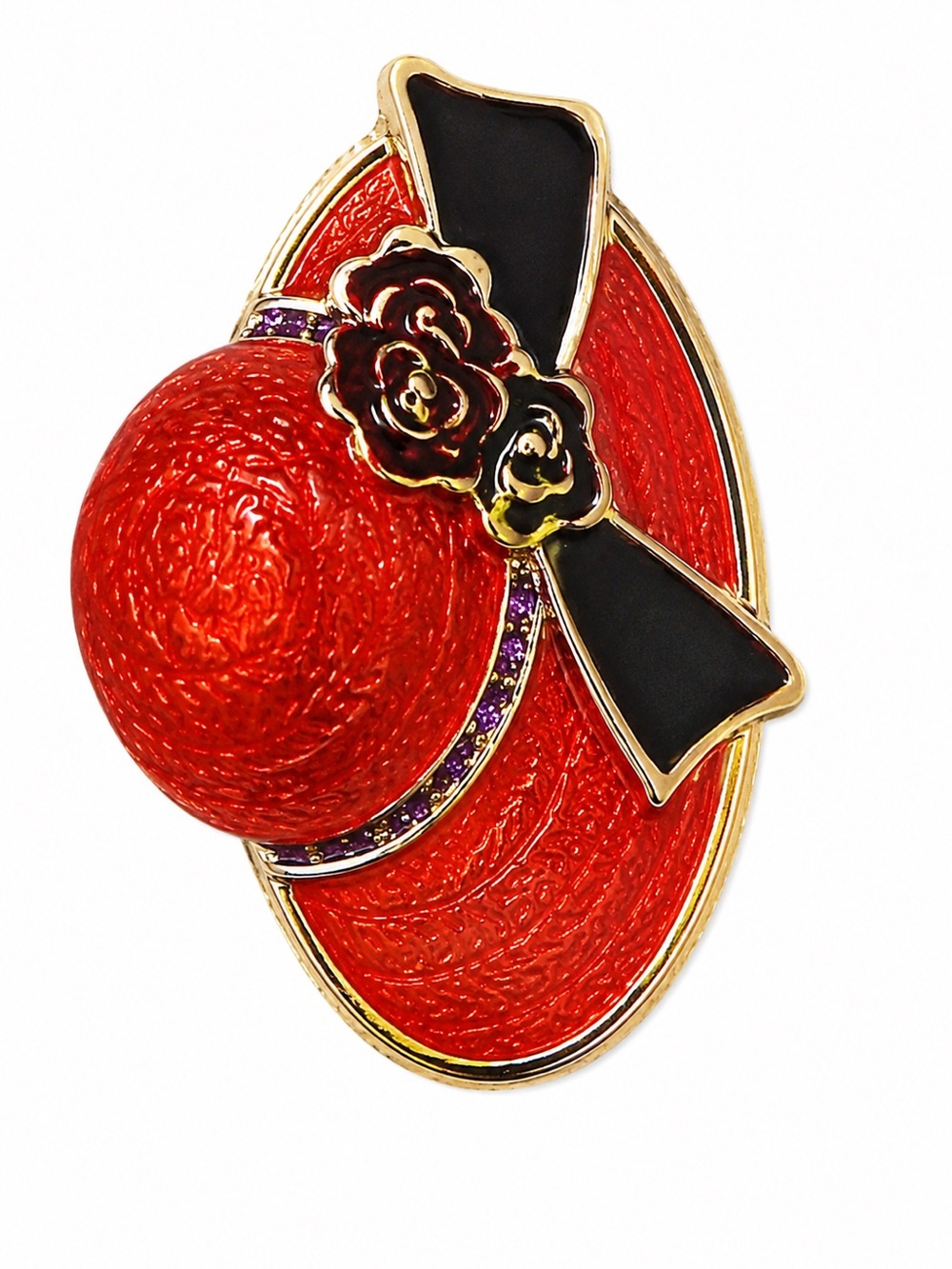 Vintage Red Hat Society Brooch Collection — Set of 6 Enamel & Rhinestone Pins